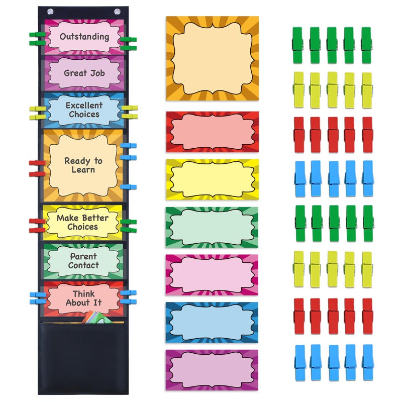 ZKOO Student Behavior Clip Chart for Classroom Management Kids Track Reward Pocket Chart Hanging Creative Bulletin Board Teacher Supplies for Preschool Class Must Haves, Classroom Homeschool - Image 1